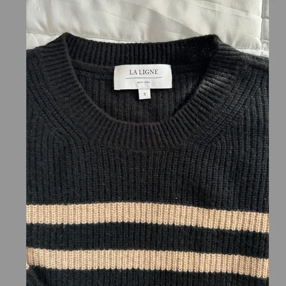 La Ligne Mini Striped Toujours Sweater - Black/Camel Size Small - Picture 5 of 7